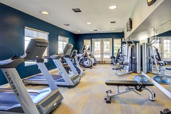 Complete fitness center with cardio machines and free weights